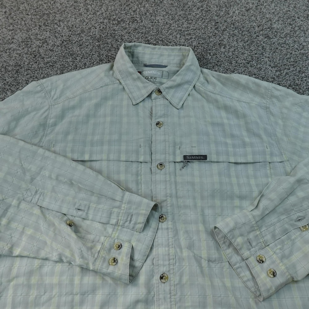 Simms Shirt Mens XL Green Guide Series Long Sleeve Fishing Button Up Outdoor